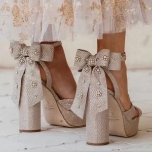 Nicola Bathie x Antonio Melani Lila Rose Gold Bow Block Platform Heels Size 6